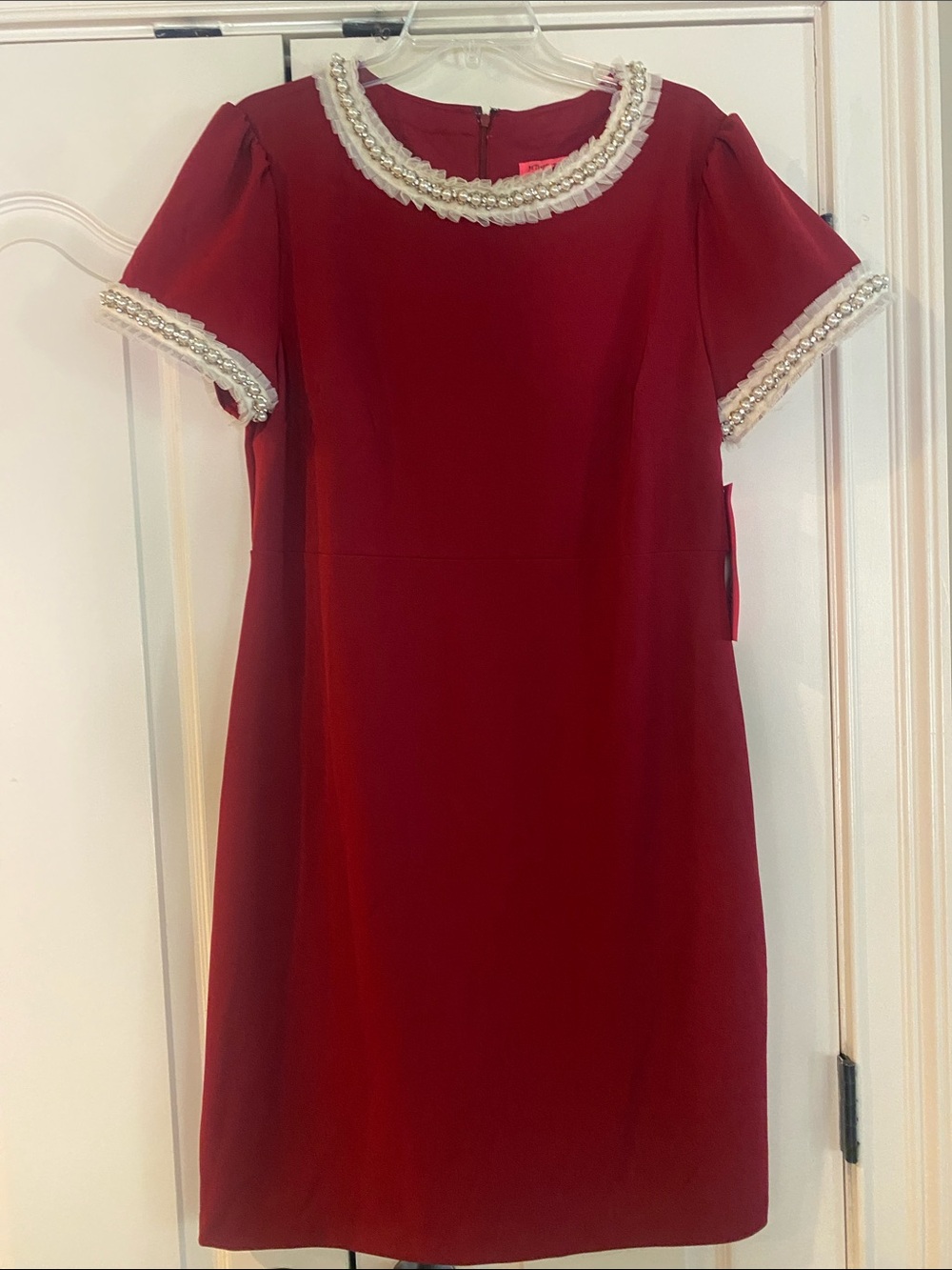 Betsey Johnson Wine Red Pearl-Trim Dress